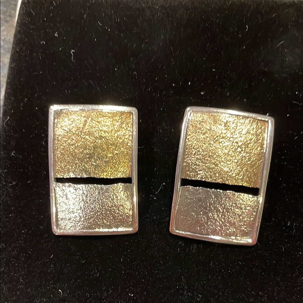 Gold And Silver Rectangular Earrings - image 1